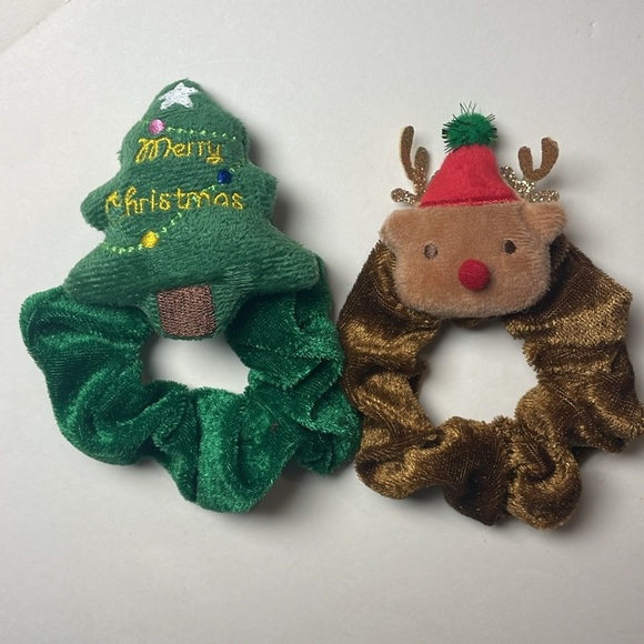 Christmas Tree and Reindeer Festive Holiday Scrunchies Set of 2 - Picture 3 of 5